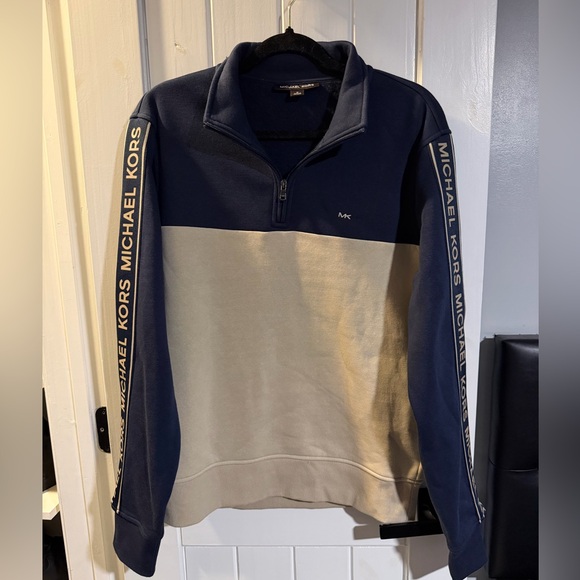 Michael Kors Men's Zip-Up Sweater in Navy and Beige
